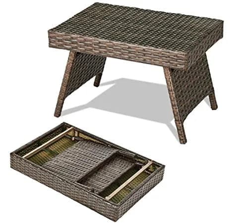 HAPPYGRILL Outdoor Wicker Table Folding Rattan Side Table 24" x 16" | Foldable & Sun Resistant — Brown