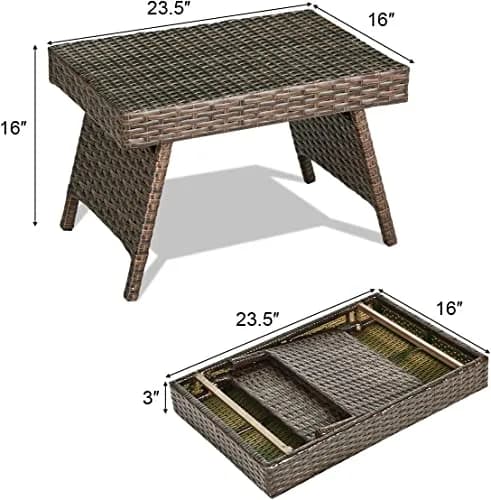 HAPPYGRILL Outdoor Wicker Table Folding Rattan Side Table 24" x 16" | Foldable & Sun Resistant thumbnail 5