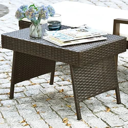 HAPPYGRILL Outdoor Wicker Table Folding Rattan Side Table 24" x 16" | Foldable & Sun Resistant thumbnail 1
