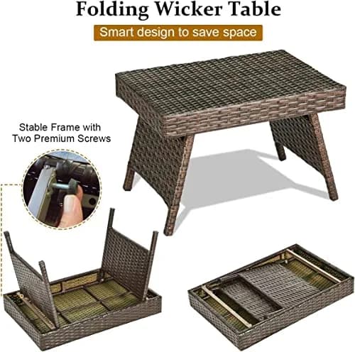 HAPPYGRILL Outdoor Wicker Table Folding Rattan Side Table 24" x 16" | Foldable & Sun Resistant thumbnail 2