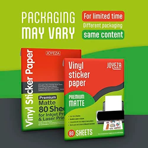JOYEZA Printable Vinyl Sticker Paper for Inkjet Printer 80 Sheets Matte White Waterproof | Waterproof, Quick-Dry, Vivid Colors thumbnail 6