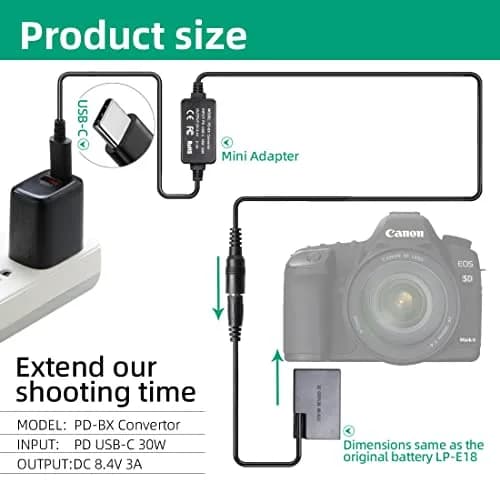 RONFEN DR-E18 USB-C PD Adapter Kit for Canon Cameras | 1.2M Cable, 30W Output thumbnail 6