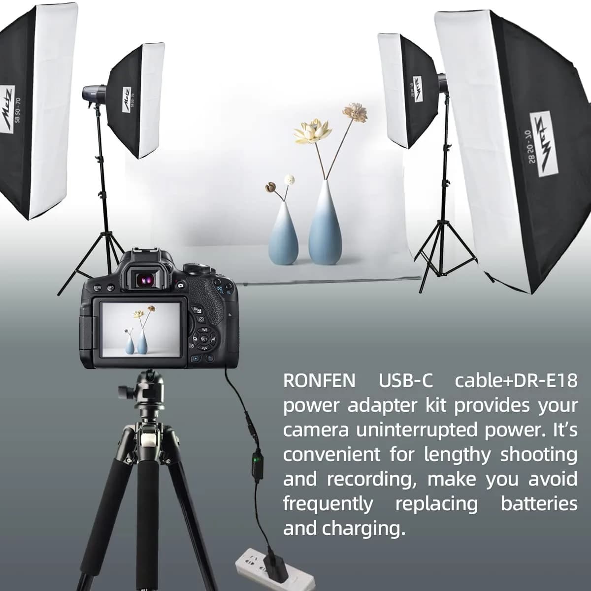 RONFEN DR-E18 USB-C PD Adapter Kit for Canon Cameras | 1.2M Cable, 30W Output - view 2