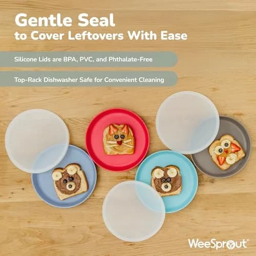 WeeSprout Bamboo Plates with Silicone Lids, Set of 4, Kid-Sized Dinnerware, 21cm (8.27in) | Dishwasher Safe Melamine Dishware thumbnail 3