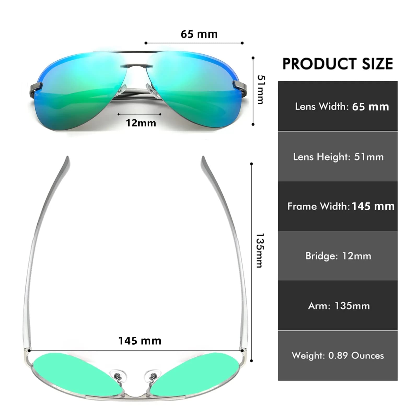 Fishingtours Classic Green Aviator Sunglasses for Men & Women | 65mm Lens Width - view 3