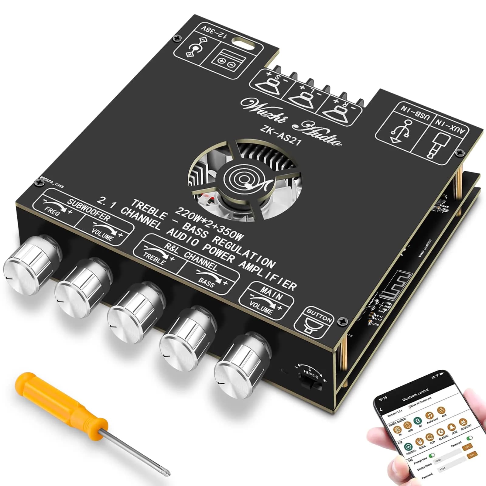 MakerHawk ZK-AS21 Bluetooth 5.1 Power Amplifier Board 2.1 Channel 790W | Hi-Fi Stereo Digital Audio Module with AUX/USB - main product image