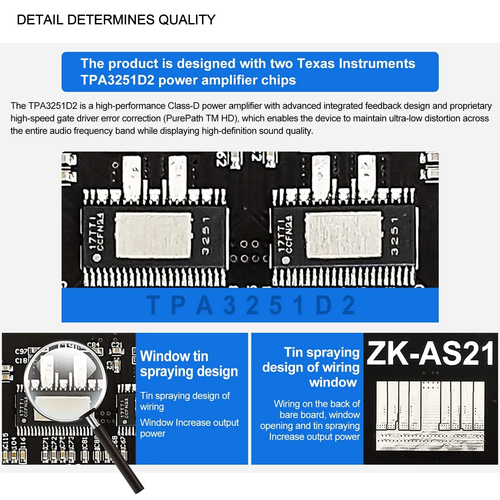 MakerHawk ZK-AS21 Bluetooth 5.1 Power Amplifier Board 2.1 Channel 790W | Hi-Fi Stereo Digital Audio Module with AUX/USB - view 3