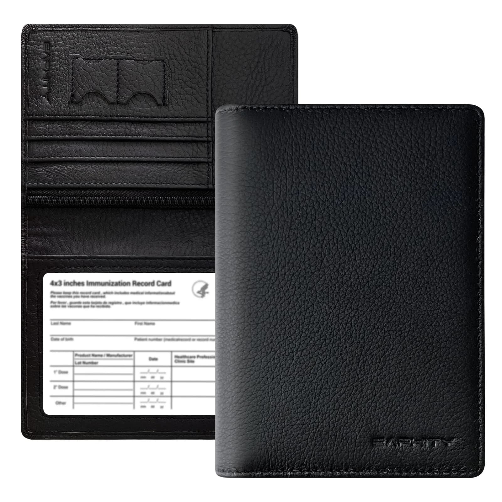 BAPHITY Genuine Leather RFID Blocking Slim Passport Wallet | Black — C-Black ( zipper）