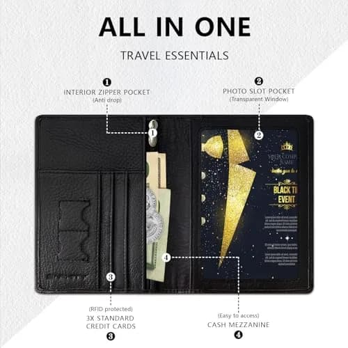 BAPHITY Genuine Leather RFID Blocking Slim Passport Wallet | Black thumbnail 3
