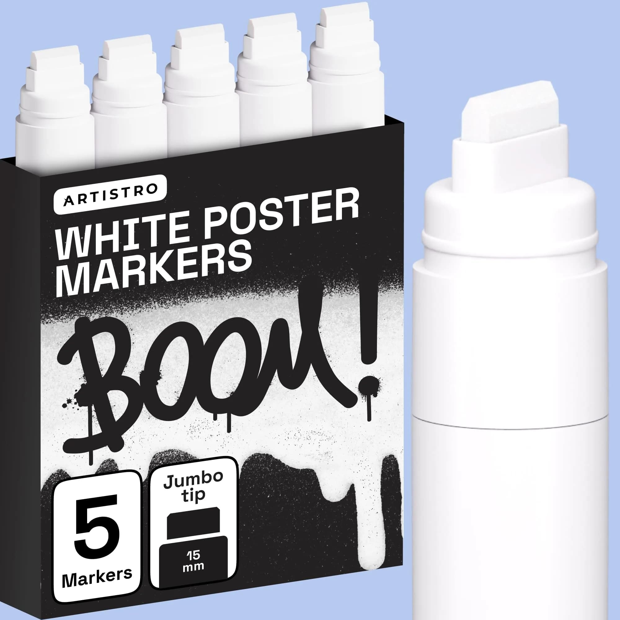 ARTISTRO Black Paint Pens Jumbo Tip Set of 5 | Water-Based Acrylic Markers for Multi-Surface Use — White