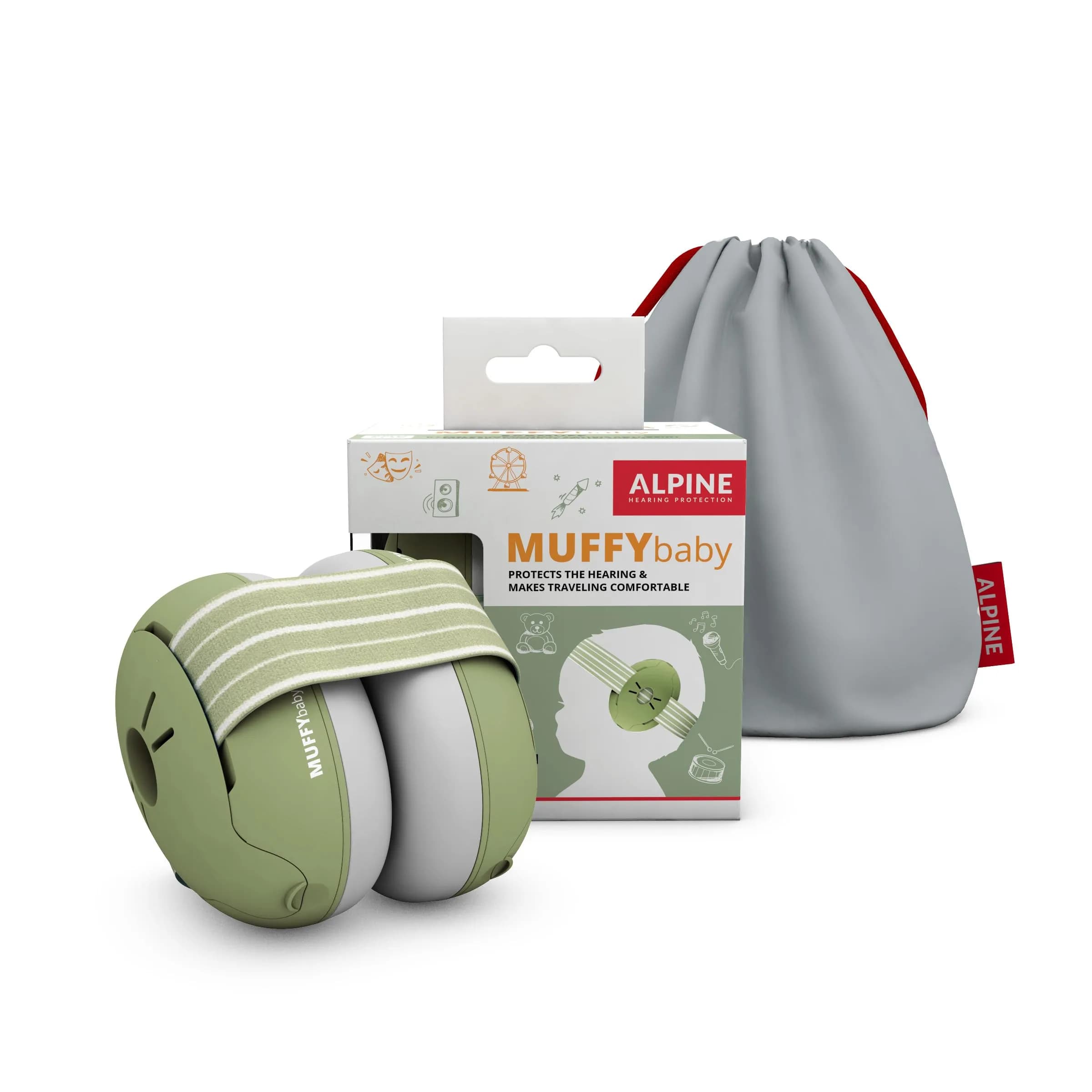 Alpine Muffy Baby Ear Protection Earmuffs for Babies & Toddlers up to 4 Years | CE & ANSI Certified Noise Reduction — Green