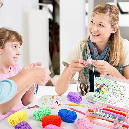 INSCRAFT Crochet Yarn Kit for Beginners & Kids | 1650 Yards, 30 Colors, Acrylic Yarn, Hooks, Manual, Pink Bag thumbnail 6