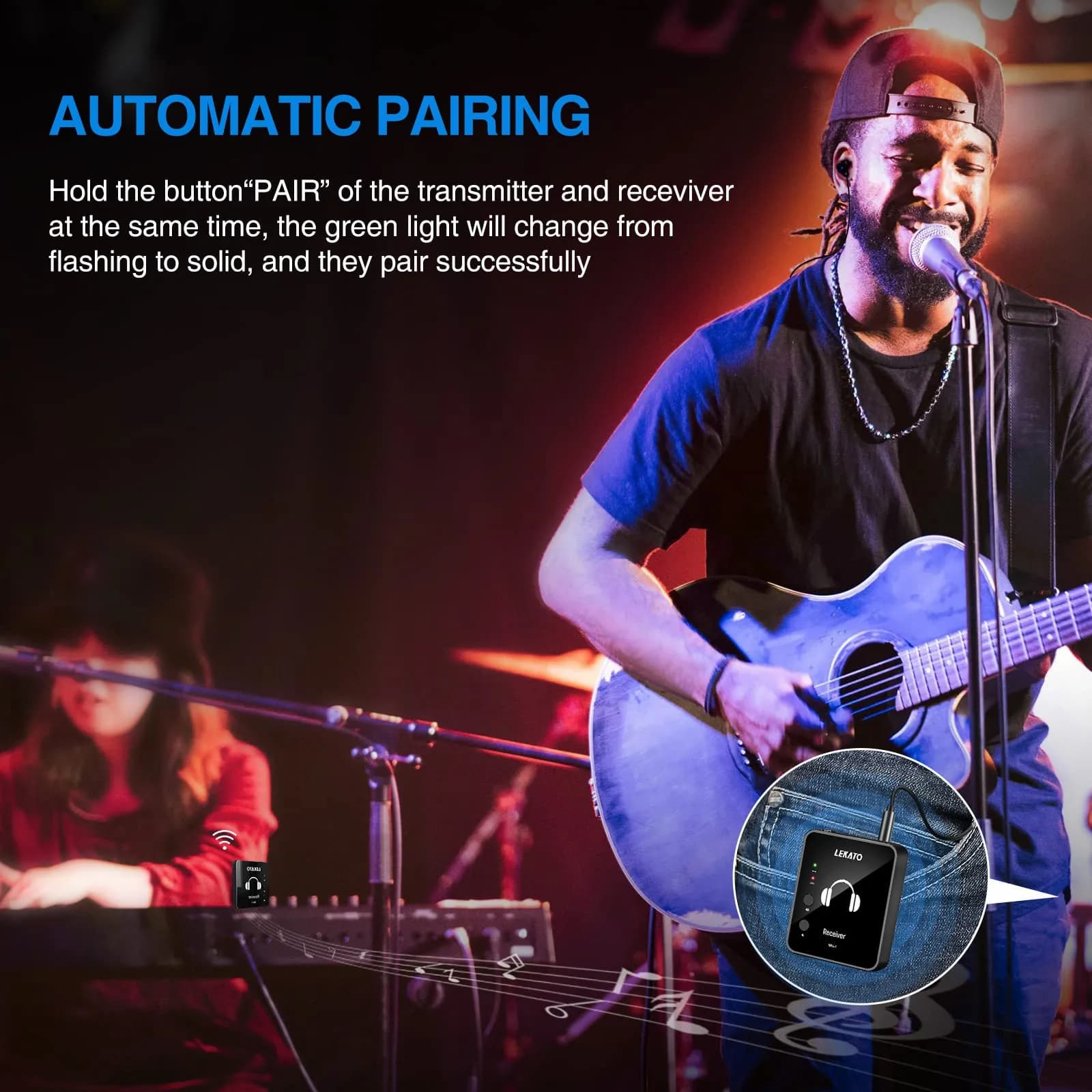 LEKATO MS-1 Wireless in Ear Monitor System | 2.4GHz Stereo IEM Transmitter & Receiver - view 4