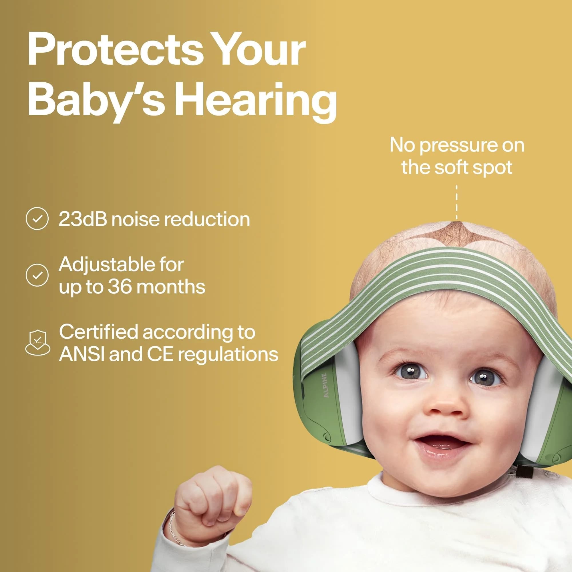 Alpine Muffy Baby Ear Protection Earmuffs - Bright Yellow for Babies & Toddlers - view 2
