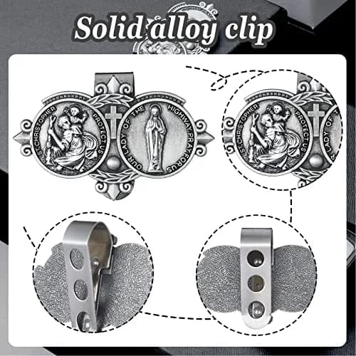 Frienda Silver 4 Pcs Car Rosary & St Christopher Visor Clip Set | Rearview Mirror Hang Auto Rosary with Blessings thumbnail 4