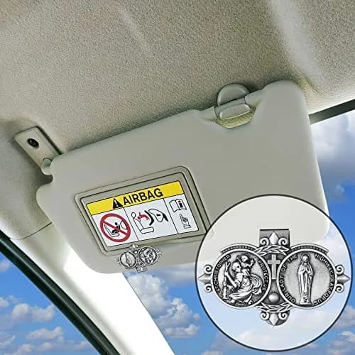Frienda Silver 4 Pcs Car Rosary & St Christopher Visor Clip Set | Rearview Mirror Hang Auto Rosary with Blessings thumbnail 7