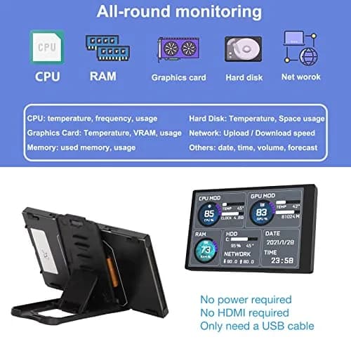 ASHATA 3.5in IPS USB Mini Screen 320x480 | PC Temperature Data Monitor thumbnail 6
