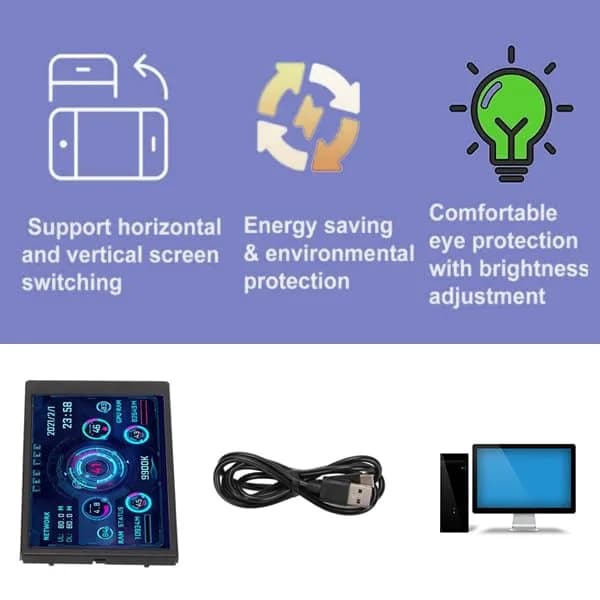 ASHATA 3.5in IPS USB Mini Screen 320x480 | PC Temperature Data Monitor thumbnail 8