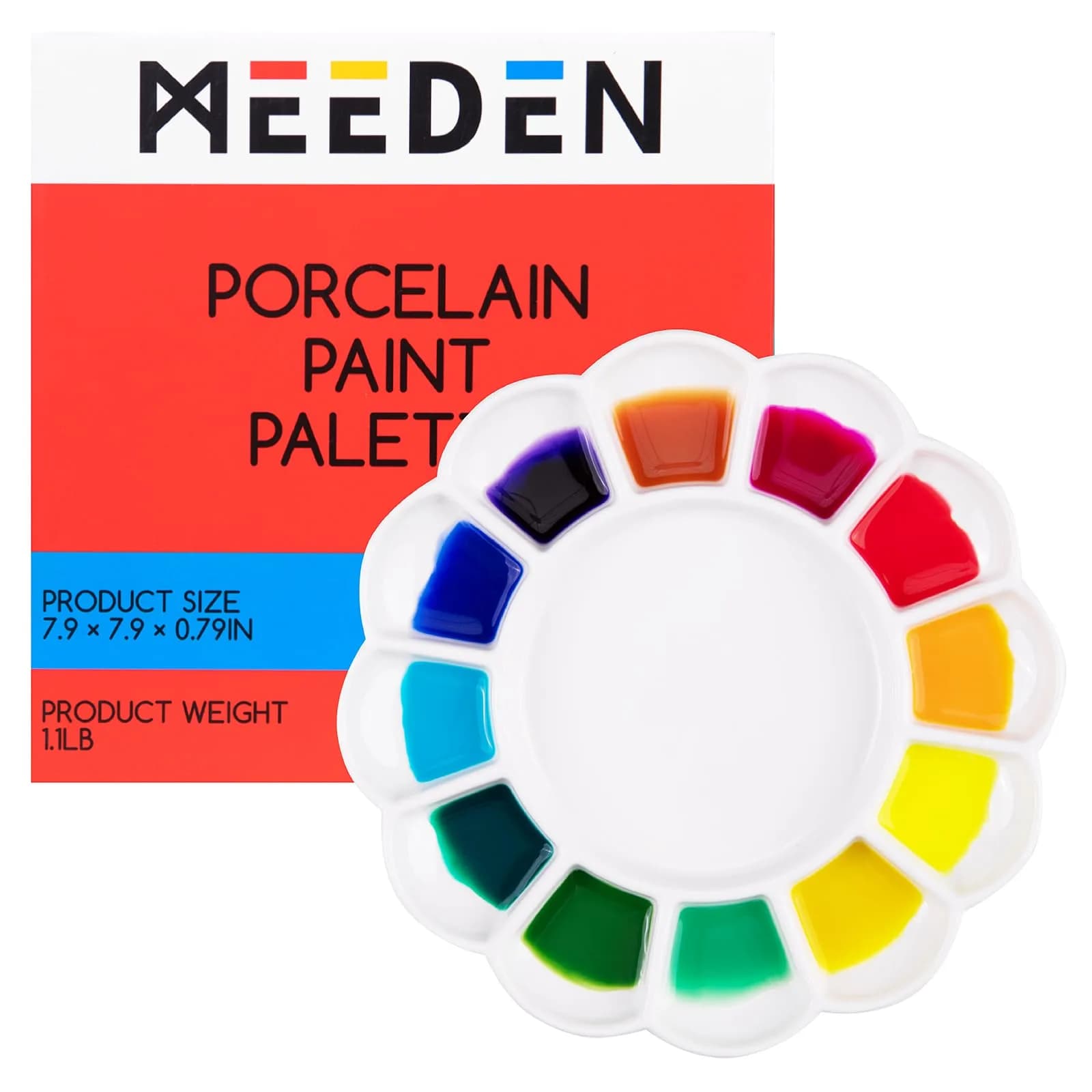 MEEDEN Ceramic Watercolor Paint Palette 20cm (7.9in) Round 12-Well Mixing Tray | Premium Porcelain for Art Parties & Classes