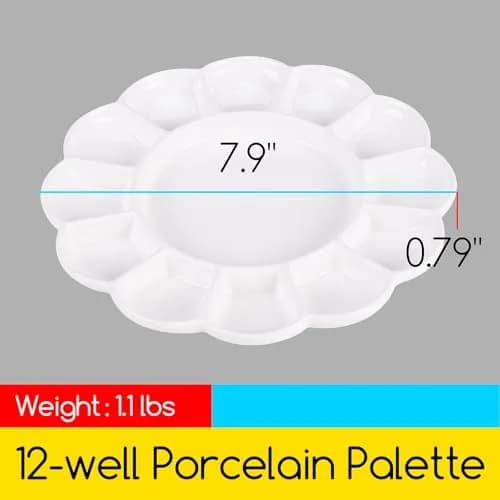 MEEDEN Ceramic Watercolor Paint Palette 20cm (7.9in) Round 12-Well Mixing Tray | Premium Porcelain for Art Parties & Classes thumbnail 2
