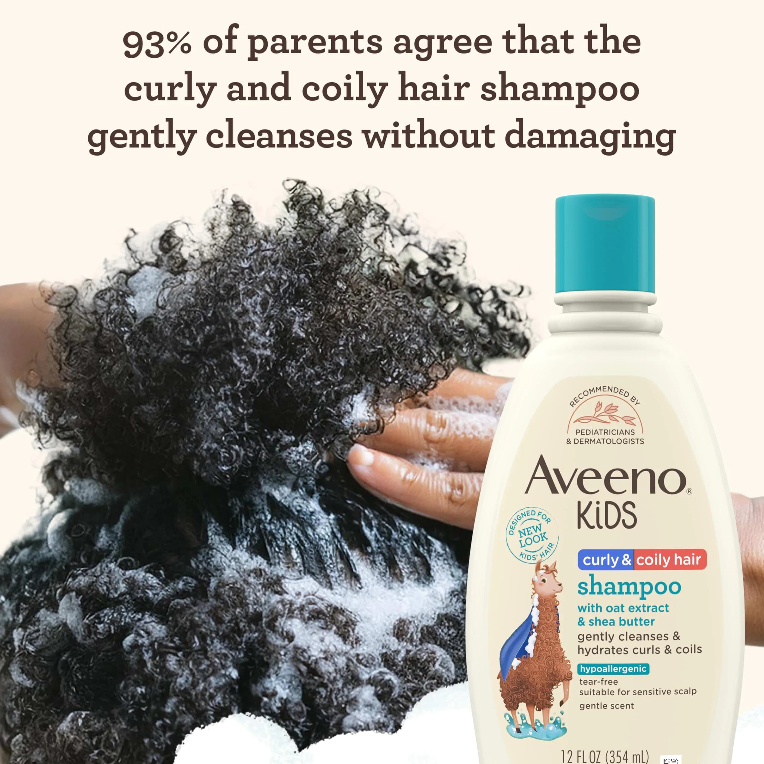 Aveeno Kids Curly & Coily Hair Shampoo 355ml (12 fl. oz) | Gentle Cleansing for Type 3 & 4 Hair - view 3