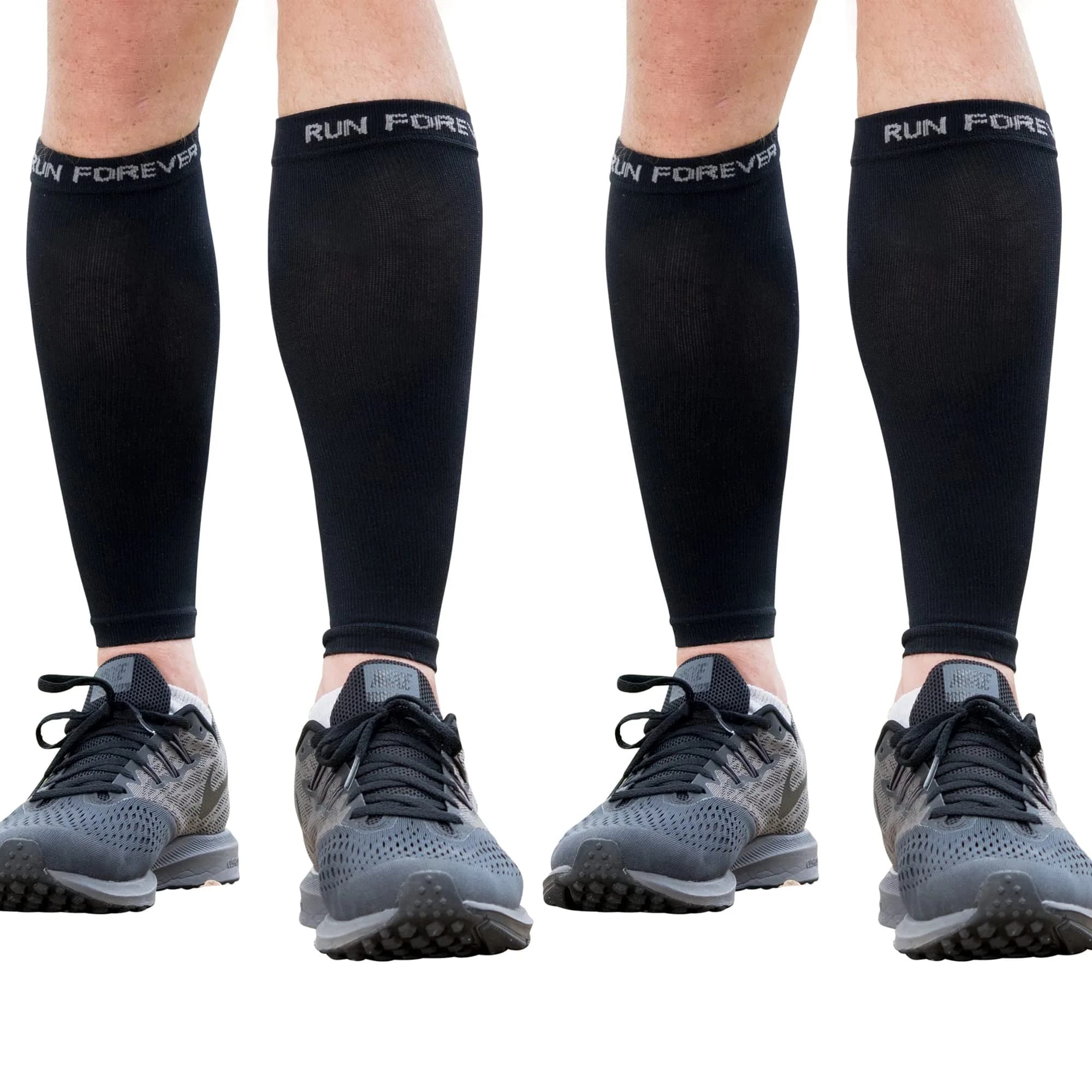 Run Forever Calf Compression Sleeve Medium Black 2 Pack | 20-30mmHg Graduated Compression - main product image