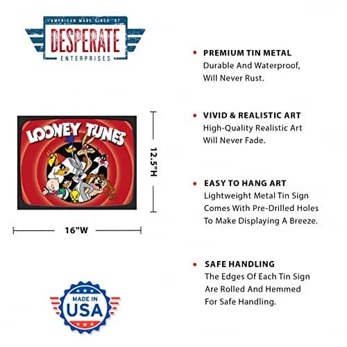 Desperate Enterprises Looney Tunes Family Tin Sign - Nostalgic Vintage Metal Wall Decor - Made in USA thumbnail 2