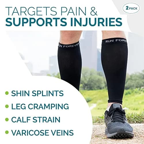 Run Forever 2-Pair Black Calf Compression Sleeve X-Large | 20-30mmHg Graduated Compression for Pain Relief & Recovery thumbnail 4