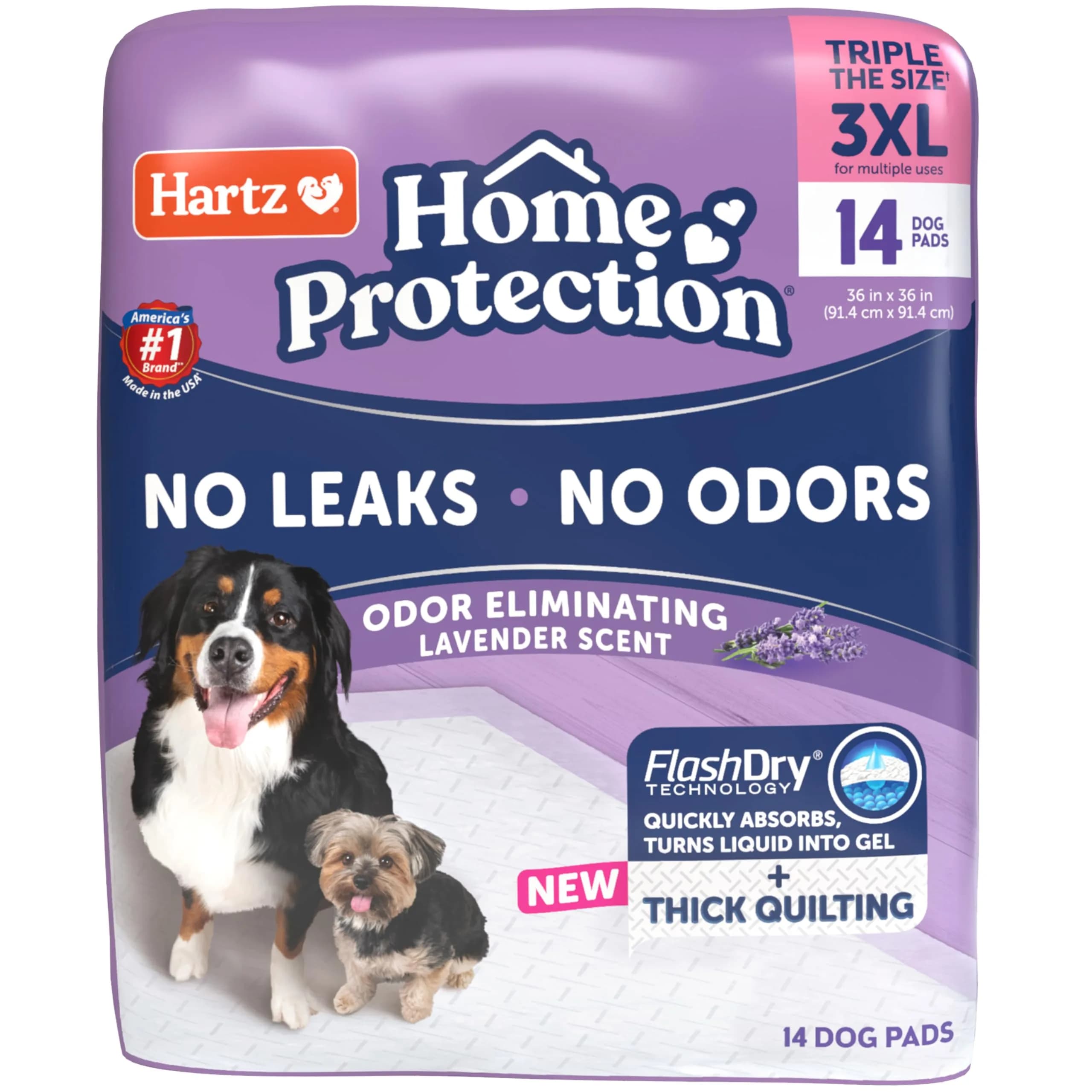Hartz Dog Pads 3XL | Super Absorbent Odor Eliminating Lavender Scented No Leak (36 x 36 in, 14 Count)