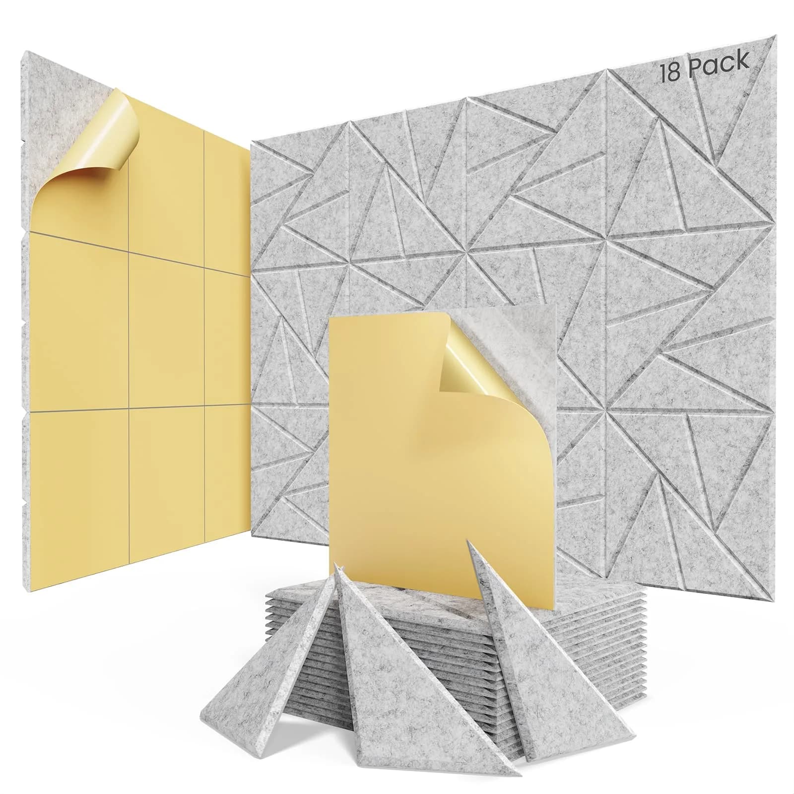 ROOME Acoustic Foam Panels 12"x 12"x 0.4" | Soundproof Wall Panels for Studio & Office — Sliver Gray