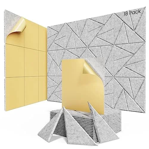 ROOME 18 Pack Self-Adhesive Acoustic Panels | Soundproof Foam for Walls, 0.4 Inch Thick, Gray | Noise Absorption thumbnail 1