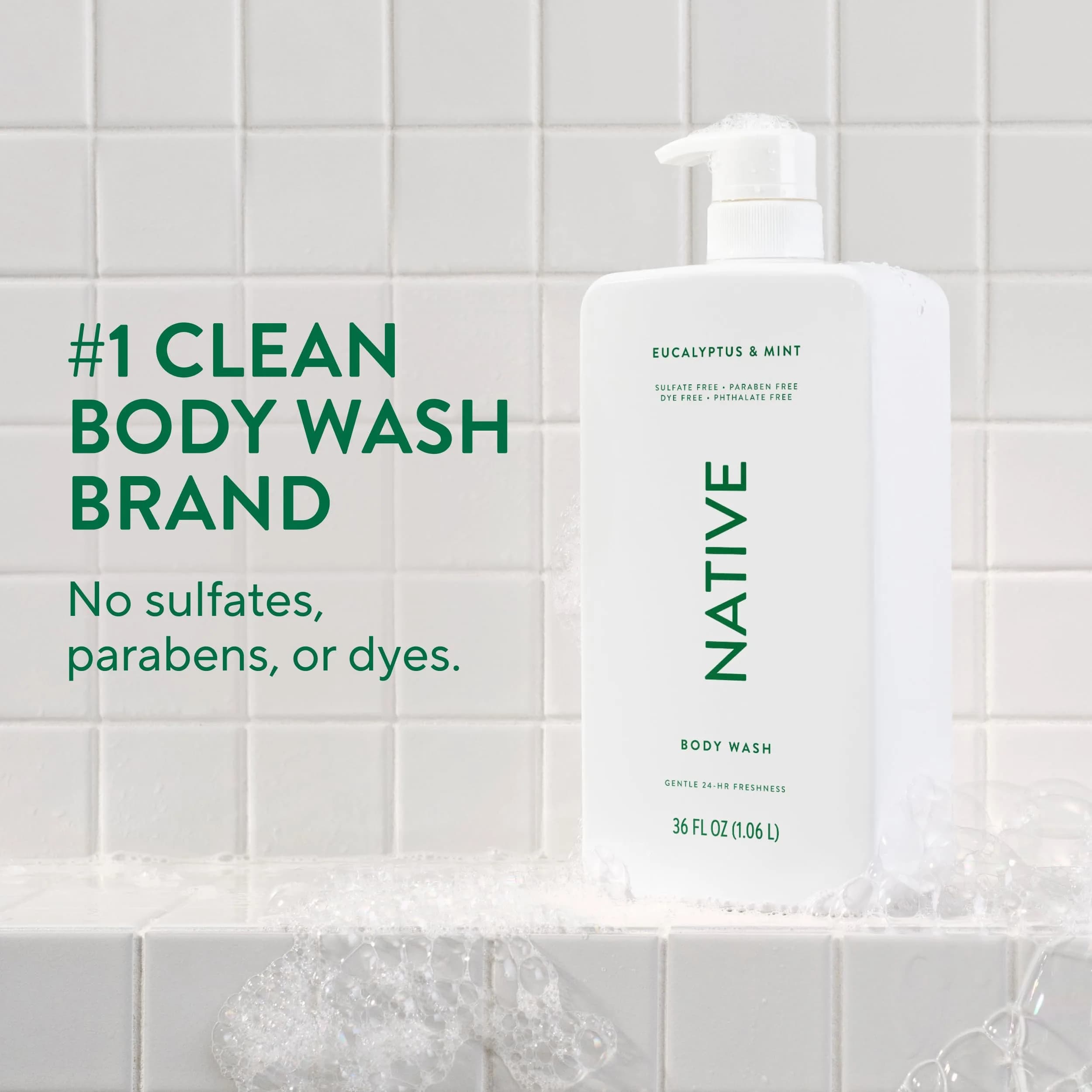 Native Body Wash for Women & Men, Eucalyptus & Mint, 1.02kg (36 oz) Pump Bottle | Sulfate-Free & Gentle - view 2