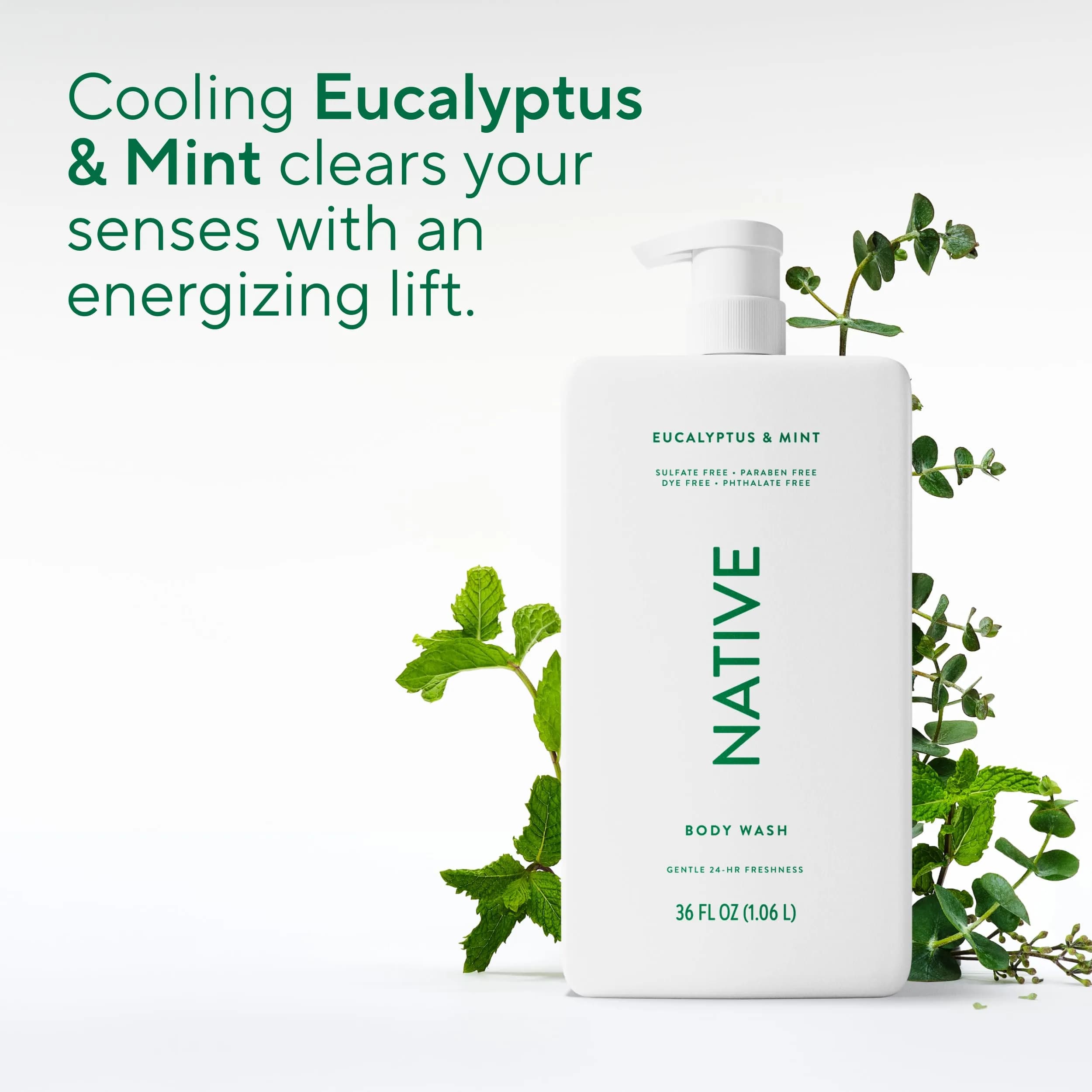 Native Body Wash for Women & Men, Eucalyptus & Mint, 1.02kg (36 oz) Pump Bottle | Sulfate-Free & Gentle - view 5