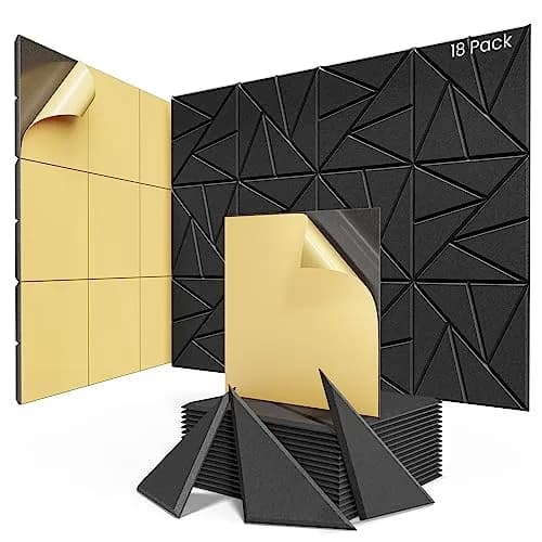 ROOME 18 Pack Self-Adhesive Acoustic Foam Panels 12" x 12" x 0.4" | High Density Soundproof Wall Panels for Studio & Room Acoustics thumbnail 1