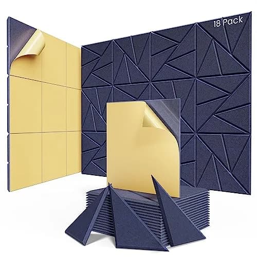 ROOME Acoustic Foam Panels 12"x12"x0.4" | Soundproof Wall Panels for Studio & Office, 18 Pack, Blue thumbnail 1