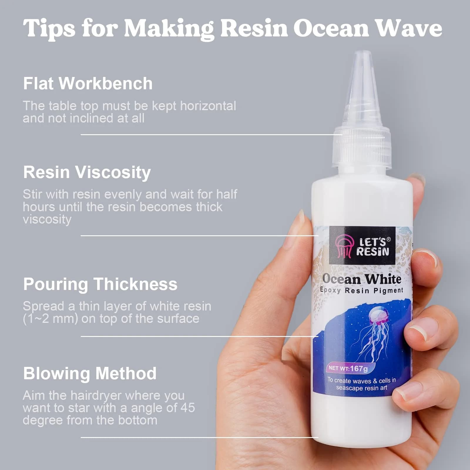 LET'S RESIN Ocean White Epoxy Resin Pigment 167g (5.89oz) | Creates Cells & Lacing for Ocean Art - view 7