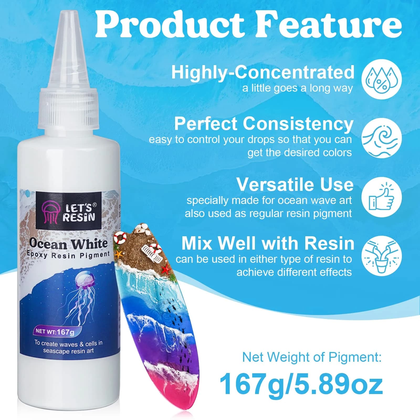 LET'S RESIN Ocean White Epoxy Resin Pigment 167g (5.89oz) | Creates Cells & Lacing for Ocean Art - view 2