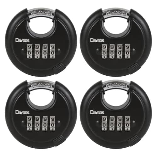 DAYGOS 4-Digit Combination Disc Padlock 2.75" Body, 3/8" Shackle | Heavy Duty Outdoor Lock for Storage Units, Gates, Fences (4-Pack, Black) thumbnail 1