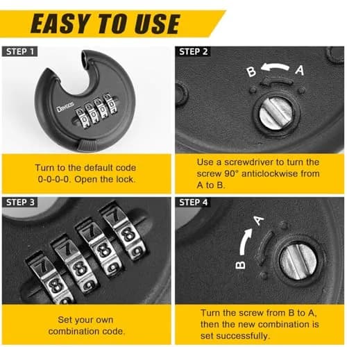 DAYGOS 4-Digit Combination Disc Padlock 2.75" Body, 3/8" Shackle | Heavy Duty Outdoor Lock for Storage Units, Gates, Fences (4-Pack, Black) thumbnail 7