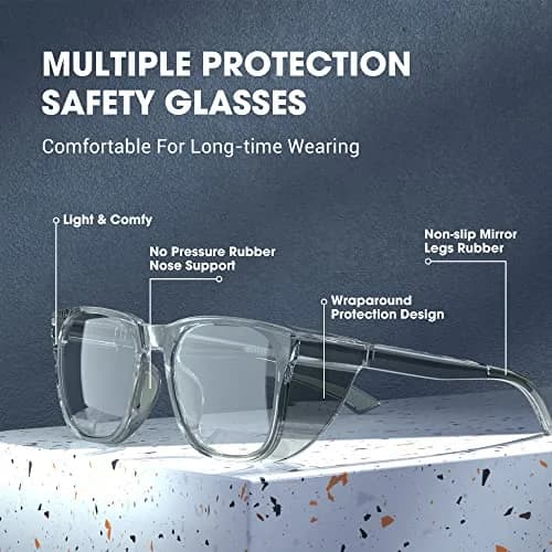 TOREGE Clear Safety Glasses Anti-Fog, Anti-Blue Light, Scratch Resistant | 30g Lightweight Protective Eyewear thumbnail 4
