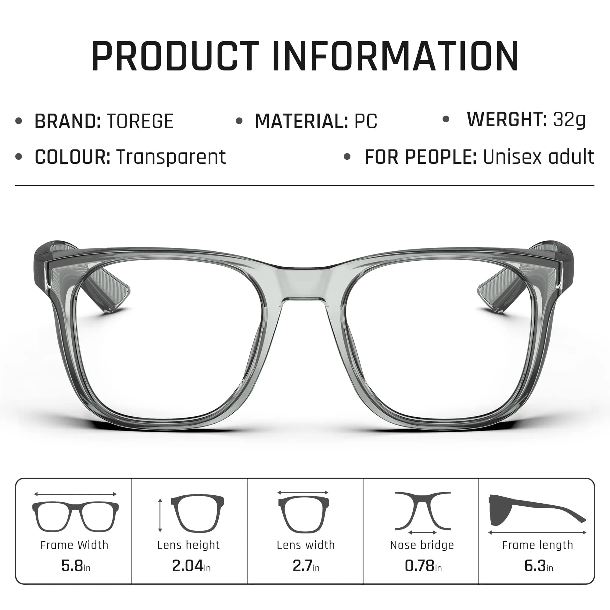 TOREGE Clear Safety Glasses Anti-Fog, Anti-Blue Light, Scratch Resistant | 30g Lightweight Protective Eyewear - view 7