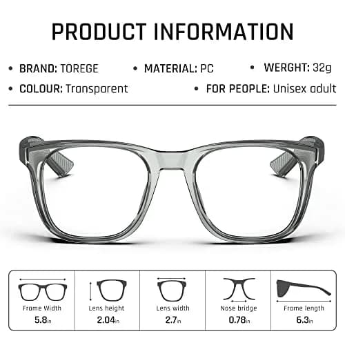 TOREGE Clear Safety Glasses Anti-Fog, Anti-Blue Light, Scratch Resistant | 30g Lightweight Protective Eyewear thumbnail 7