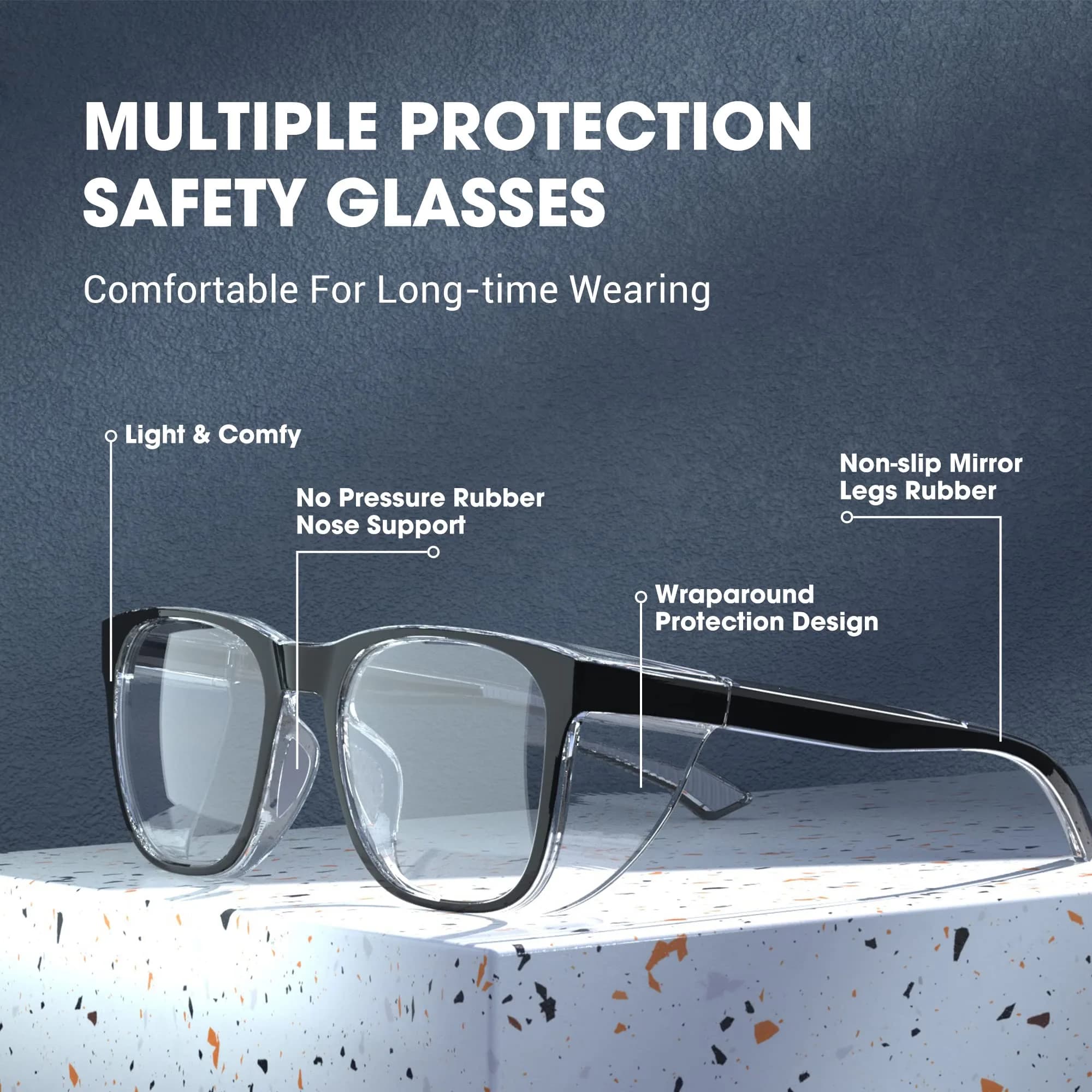 TOREGE Black & Red Stylish Safety Glasses with Anti-Fog & Anti-Blue Light Lens - view 4
