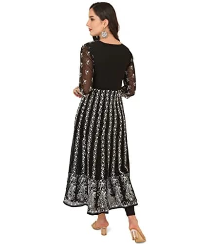 EthnicJunction Georgette Chikankari Embroidered Anarkali Kurta Medium Black 114cm (45 inches) | Authentic Indian Craftsmanship thumbnail 8