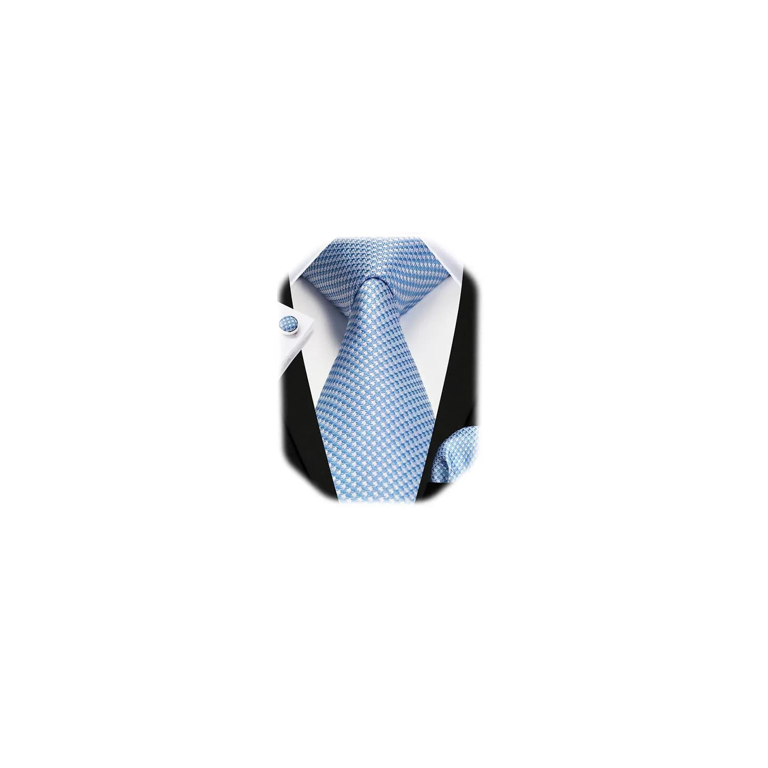 HISDERN Baby Blue Plaid Men's Silk Tie & Pocket Square Set | Classic Formal Necktie for Weddings & Business — 04-light Blue1