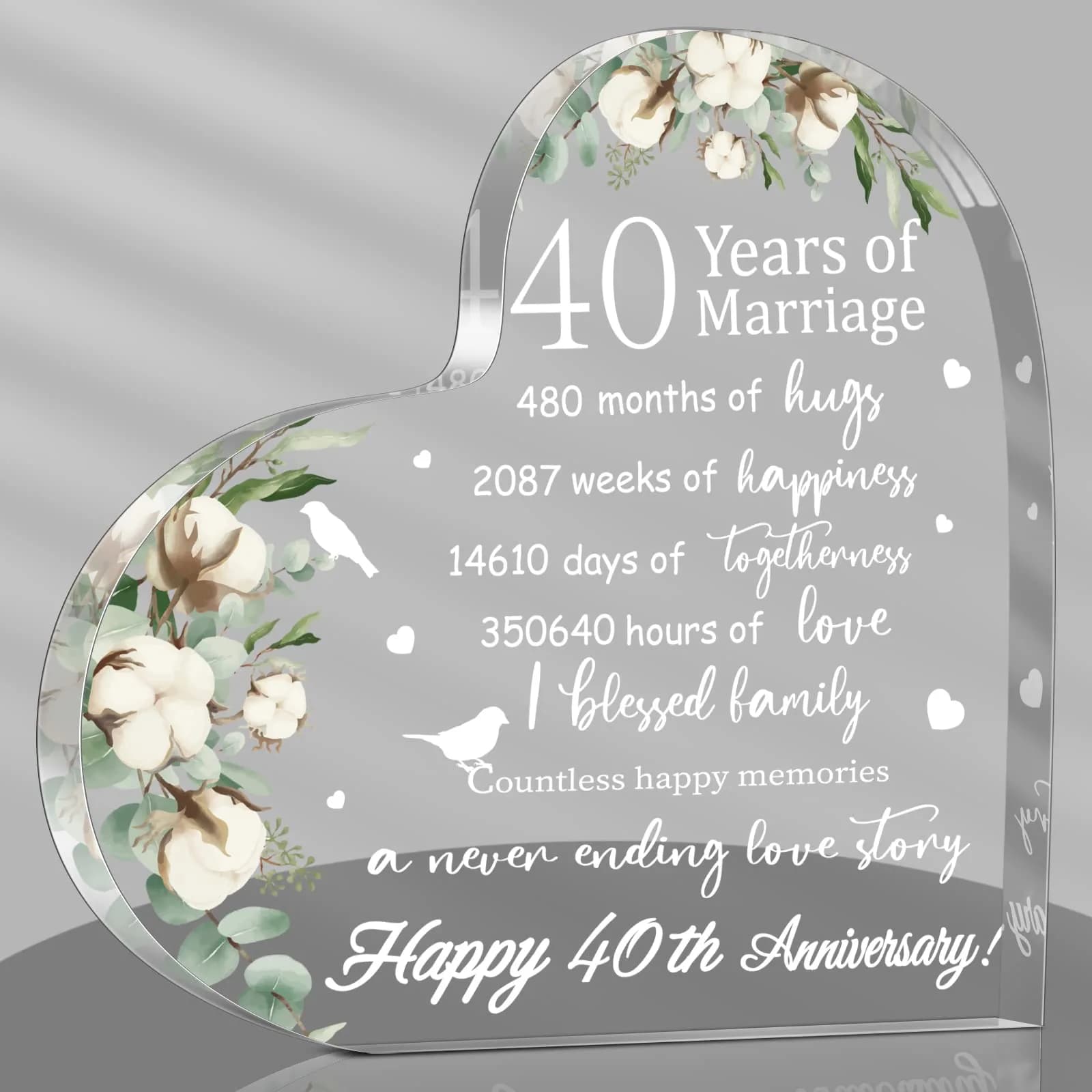 Yulejo 15th Style Heart Acrylic Decorative Sign 15.1 x 15.1 x 1.4 cm | Anniversary Gift for Her — 40th Years