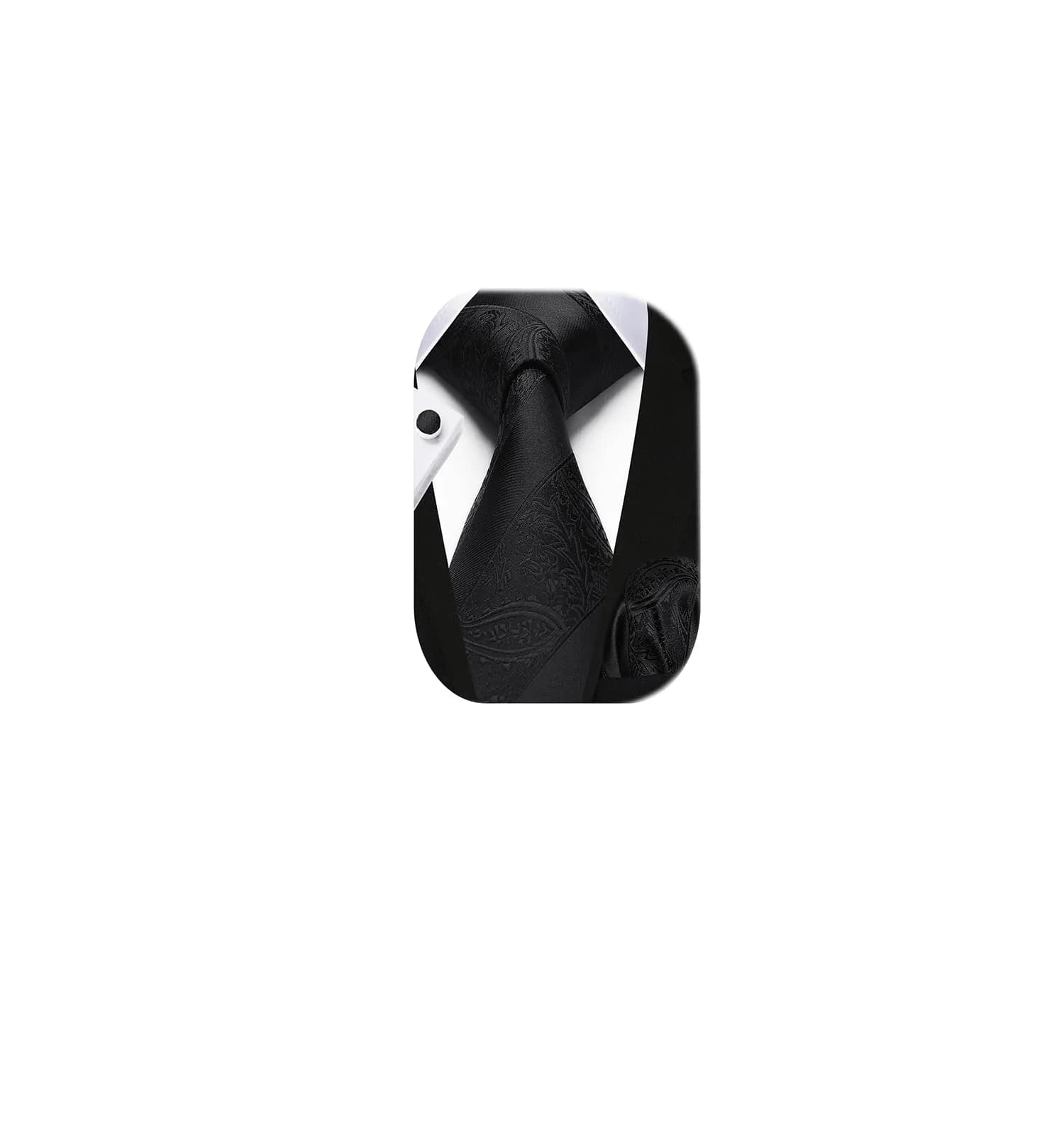 HISDERN Black Stripe Tie Set for Men with Pocket Square & Cufflinks | 8.5 cm (3.4") x 150 cm (59") — 03-black1