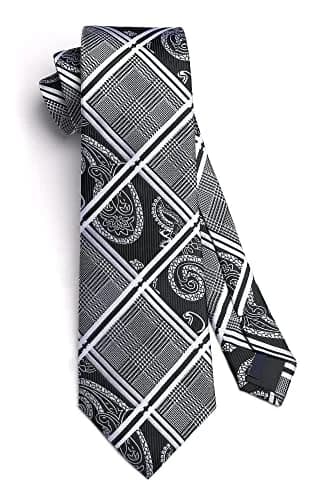 HISDERN Stripe Necktie Set for Men, Black & White Silk Blend Tie 8.5 cm (3.4") x 150 cm (59") | Formal Business Wedding thumbnail 4