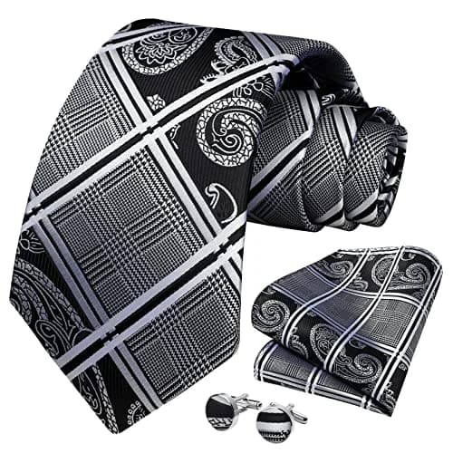 HISDERN Stripe Necktie Set for Men, Black & White Silk Blend Tie 8.5 cm (3.4") x 150 cm (59") | Formal Business Wedding thumbnail 3