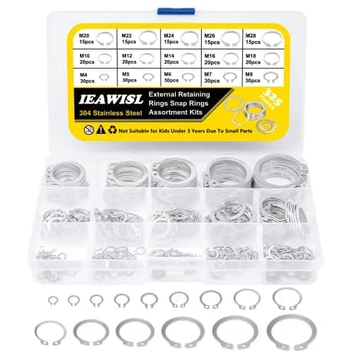 IEAWISL 325 PCS External Snap Rings M4-M28 | 304 Stainless Steel C-Clips for Moving Parts thumbnail 1